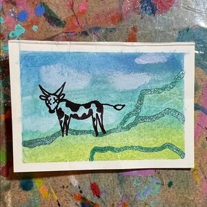 Mini Colorful Abstract Cow mixed media painting